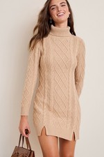 Francesca's Women's Ella Turtle Neck Mini Dress Size XL NWT Long Sleeves Beige
