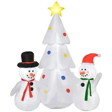HOMCOM 6ft Inflatable Christmas Tree Decorations and Snowmen, Outdoor Blow-Up Ya