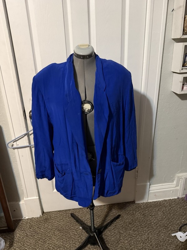 SK & COMPANY Womens Plus 2X Blue Open Front Jacket Pockets