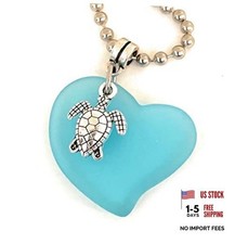 Blue Sea Glass Heart and Turtle Car Charm for Rearview Mirror
