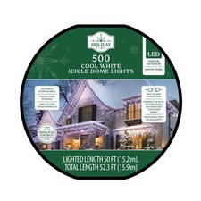 Holiday Time 500 Cool White Icicle Dome Lights White Wire 50 Ft on Reel New