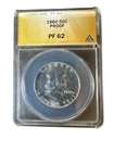 1960 Proof Franklin Half Dollar - ANACS PF 62 - 90% Silver - Sharp Reworked Die