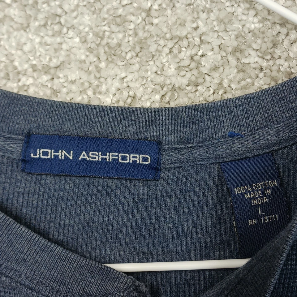 Suéter John Ashford Henley Para Hombre L Azul Tejido Gofre Térmico Exterior Minimalista Foto 4 de 4