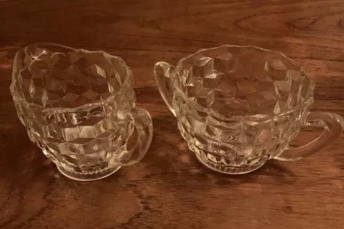 Fostoria American Clear Cream and Sugar Set Cubist Vintage MCM MINT Made In USA
