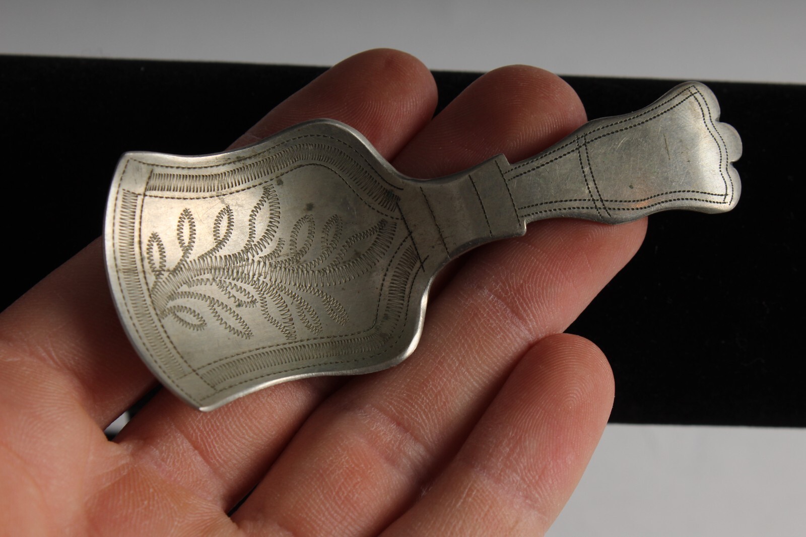 FOLK ART Georgian / Victorian Tea Caddy Spoon Hallmarked Hand Engraved STUNNING