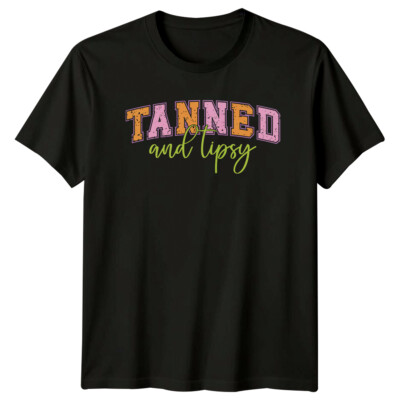 Tanned And Tipsy T-Shirt, Summer Fun, Damen Graphic Tee