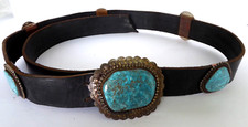 Rare Vintage RB Blue Diamond Turquoise Sterling Navajo Indian 4" 6-Concho Belt