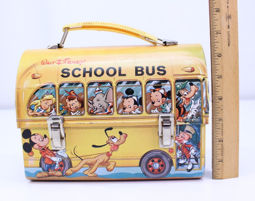 Vintage 1960er Walt Disney Schulbus Metall Brotdose Aladdin Blechfiguren EUC - Bild 11 von 15
