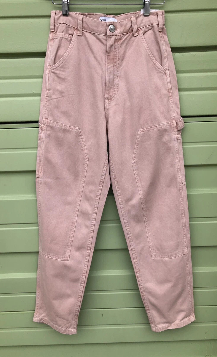 NEW Light Pink DENIM CARGO TROUSERS PANTS WITH POCKETS Sz 10 Waist