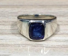 Natural Blue Sapphire Mens Ring 925 Silver Si...