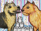 Norwich Terrier Hoarding Tp Art Print 13x19 Signed Artist Ksams Vintage Style