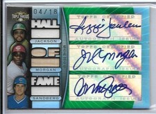 2007 TOPPS RYNE SANDBERG REGGIE JACKSON JOE MORGAN BAT JERSEY SIGNED AUTO #D4/18