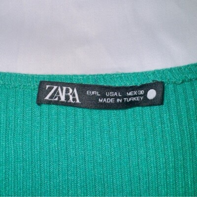 Zara Green Ribbed Knit Long Sleeve Square Neck Midi Dress size large | eBay