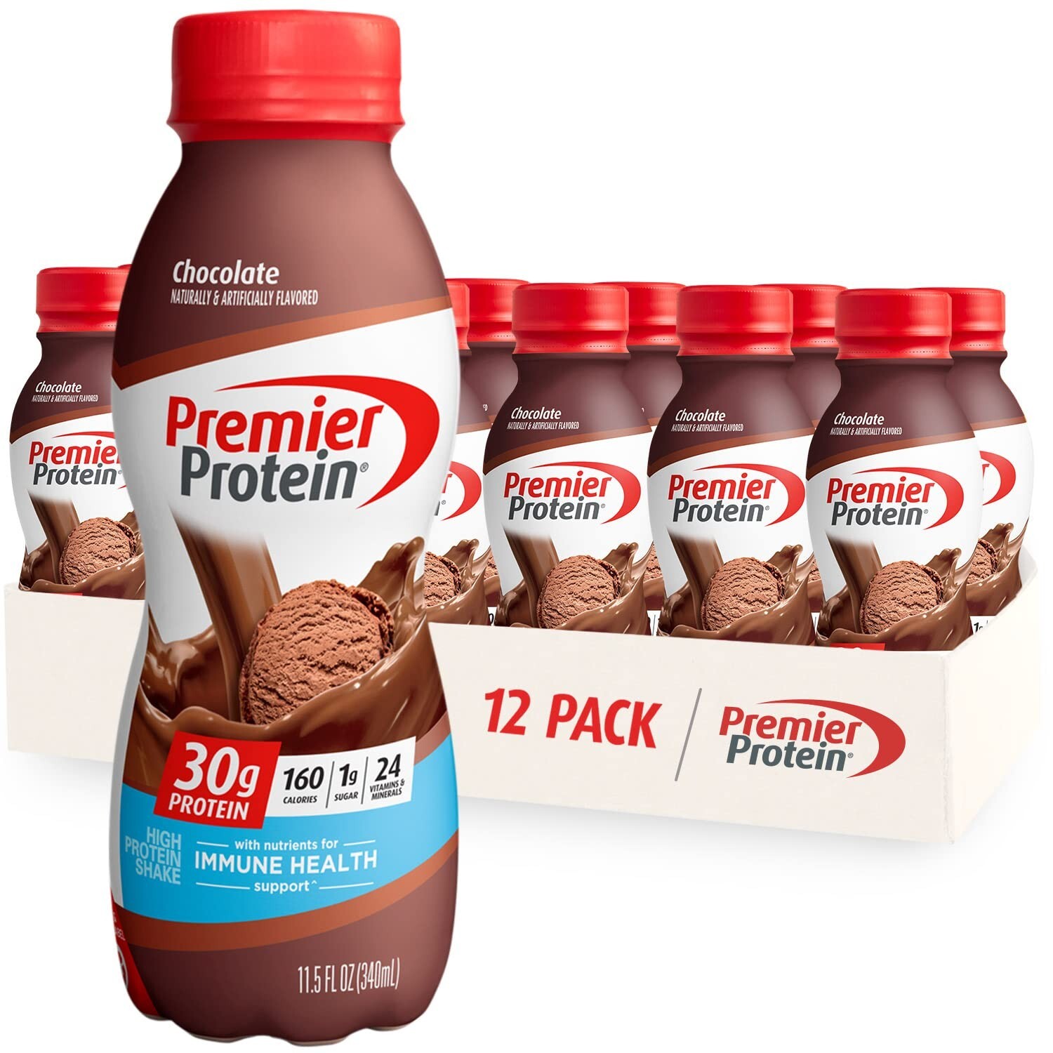 Chocolate Premier Protein Shake 30g Protein 1g Sugar 24 Vitamins 11.5oz Pack of 12
