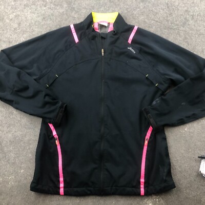 ASICS Jacket Womens Large Black Pink Full Zip Running Reflective