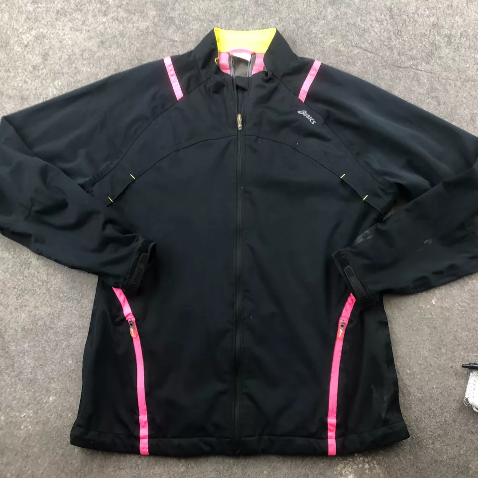Chaqueta ASICS Mujer Grande Negra Rosa Cremallera Completa Correr Reflectante Senderismo Aire Libre Foto 2 de 4