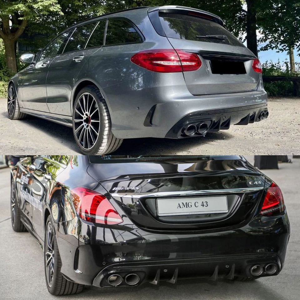 C43Style Endrohr für Mercedes W205 S205 Heckdiffusor Diffusor Stoßstange Schwarz - Bild 3 von 4