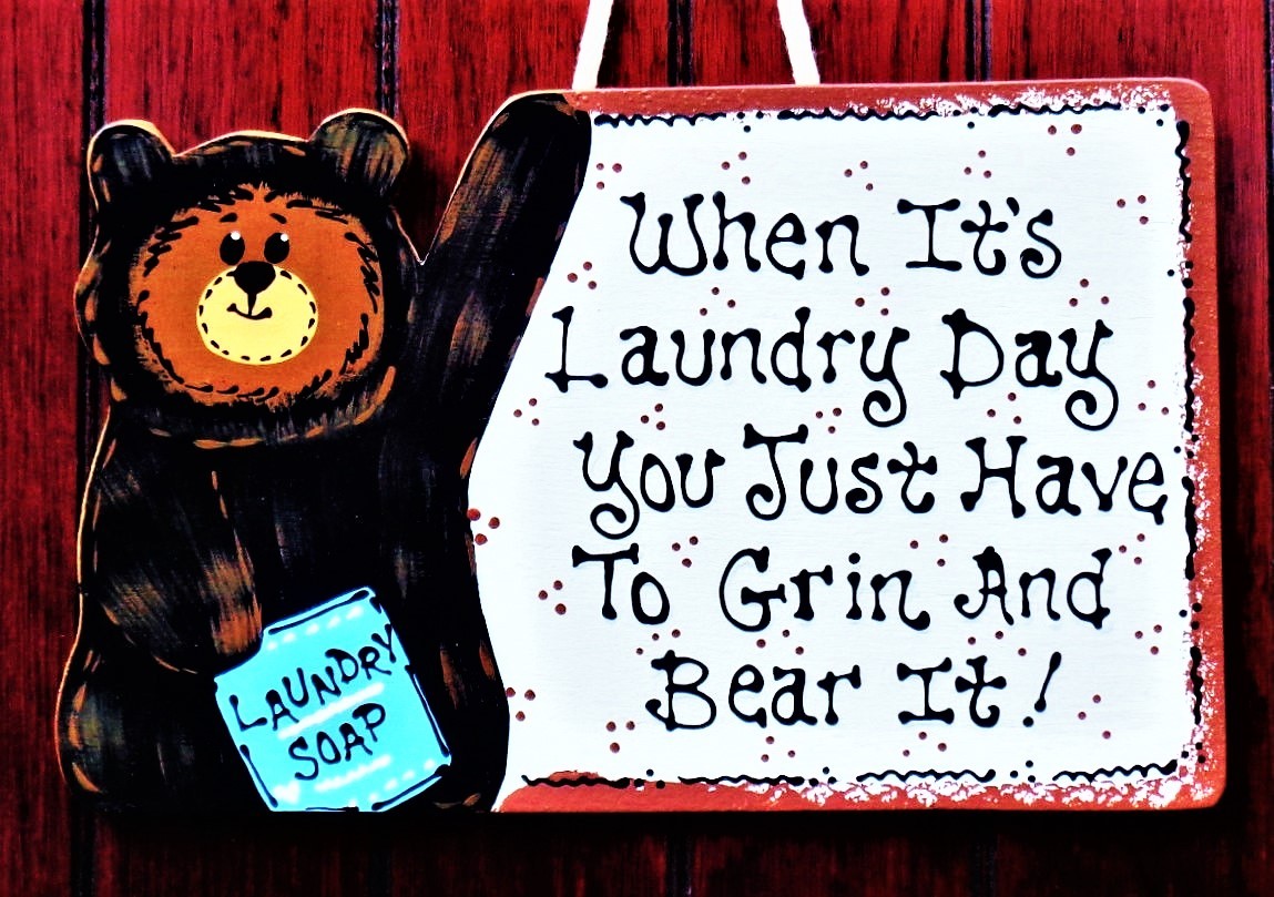 BEAR LAUNDRY ROOM SIGN Rustic Decor Wall Hanger Plaque Country Wood Crafts