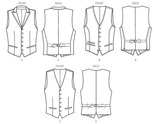 Vogue Sewing Patterns 8987, Men's Vests in 3 Styles, Size 40 - 46, Uncut - Picture 2 of 2