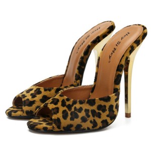 leopard heeled mules