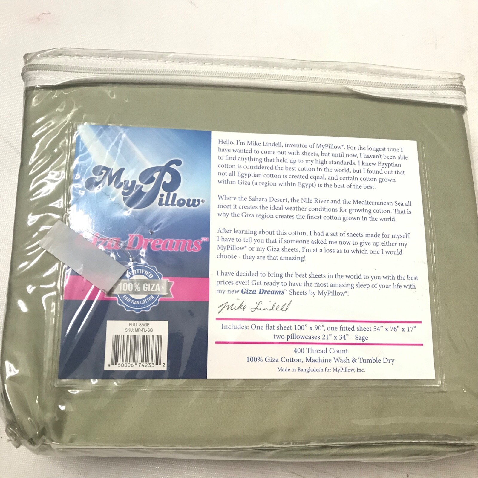 My Pillow Giza Dreams Egyptian Cotton 400 Thread Sheet Set FULL Sage