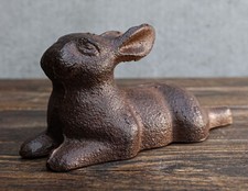 Ebros Gift Cast Iron Whimsical Bunny Rabbit Lying Down 3D Art Animal Sculpture