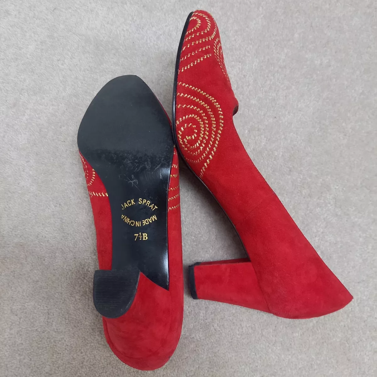 Jack Sprat Suede Vintage Size 5 Red Gold heeled Shoes eBay
