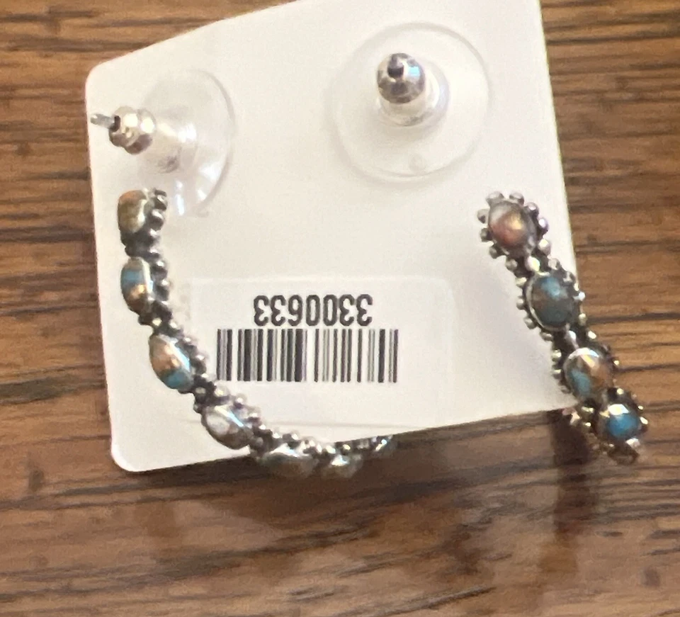 NATURAL... Pendientes de aro turquesa espinosa plata de ley 925 Foto 3 de 4