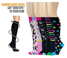 6 Pairs Women's Cotton Colorful  Mild ( 8-15 MmHg ) Compression Knee High Socks 