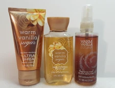 Bath Body Works Warm Vanilla Sugar Fragrance Mist Shower Gel & Cream Travel 3pc