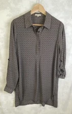 Pleione Top Women  Sz M Roll Tab Shirt Crepe Collar Blouse Popover Tunic