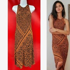 Farm Rio Alyse Knit Midi Leopard Print Paisley Anthropologie Brown Dress S NWT