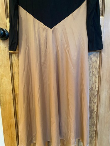 Zara Black Long Sleeve Light Brown Beige Silk Feel Skirt Dress Size S Small - Picture 4 of 6