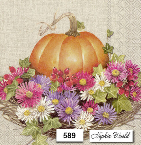 (589) DOS Serpientes de Papel ALMUERZO Decoupage Arte Artesanal OTOÑO FLORES DE CALABAZA - Imagen 2 de 4