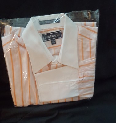 Paul Frederick Orange White Stripped Long Sleeve Dress Shirt