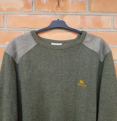Burberrys Vintage Hunting Sweater made in England wool & leather 