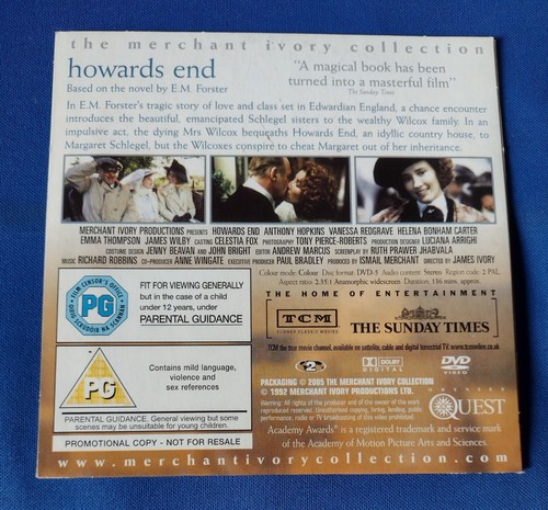 HOWARDS END (1992) DVD * ANTHONY HOPKINS JAMES IVORY * SUNDAY TIMES PROMO * - Picture 2 of 3