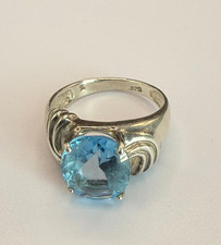 Vintage Large Blue Topaz Sterling Silver Ring - Size 7.5