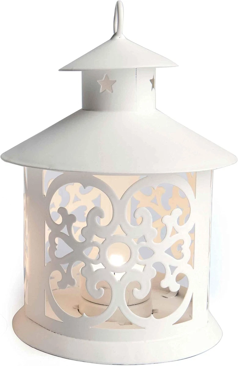 Glitzhome Lanterna Portacandela In Metallo Bianco – Stile Souk Vintage – 41,5 Cm - 3