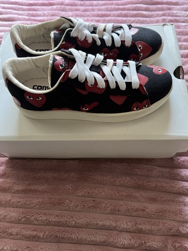 Converse Comme des Garçons PLAY Low Top Lace Up Sneakers Black Red White Heart