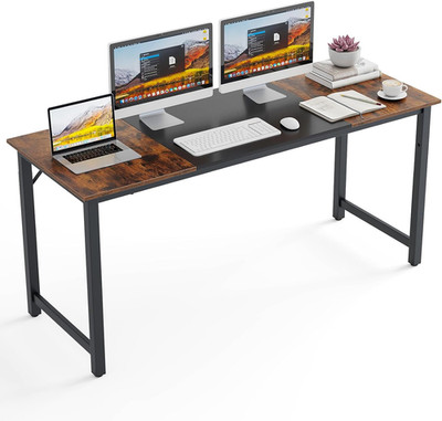 63'' X 24'' Conference Table with Metal Frame & Adjustable Feet, Black & Rustic Br