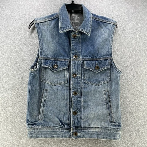 Agile Denim Mens Vest Medium M Blue Chaleco Button Up Collared Outdoor  - product listing photo