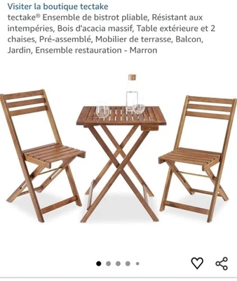table marron extérieure avec chaises pliable (TECTAKE) - Photo 1/3