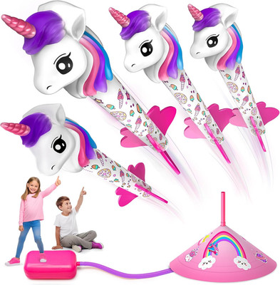 Unicorn Rocket Launcher for Kids, 4 Unicorns Outdoor Toys for Girls, Christmas E
