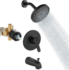 Shower Faucet Set with Valve Tub Spout 6 Inch Head Matte Black