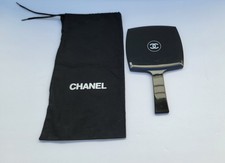 Authentic CHANEL Black Hand Mirror with protective pouch CC logo on back