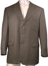 Canali Blazer 46R Brown Houndstooth 100 Wool Italy 3 Button 2 Vent Sport Coat