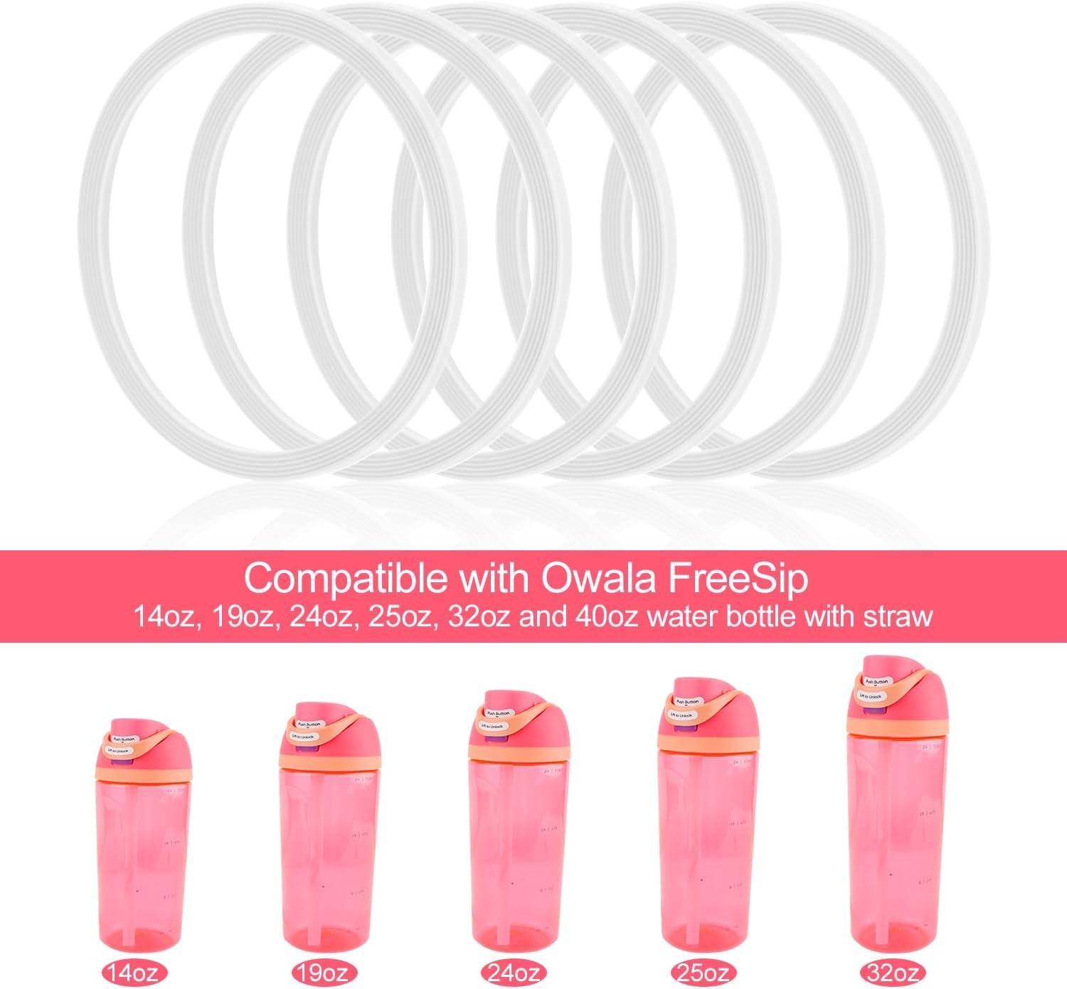 6 Pack Water Bottle Gasket Replacement for Owala FreeSip, Silicone Lid Seal O Ri