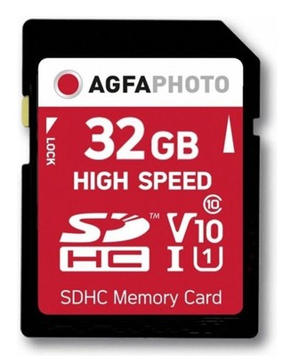 AGFA AgfaPhoto 32GB SDHC SD Karte Class 10 UHS-I V10 Speicherkarte 100MB/S Kamera