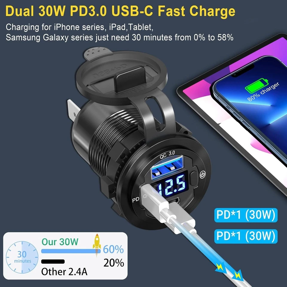 Efficient 2-Pack USB C Car Charger: 30W PD & 18W Quick Charge for All Devices - Image 4 of 4
